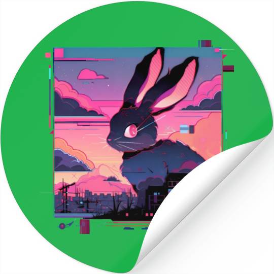 Synthwave Rabbit Cyber Bunny Retro Stickers