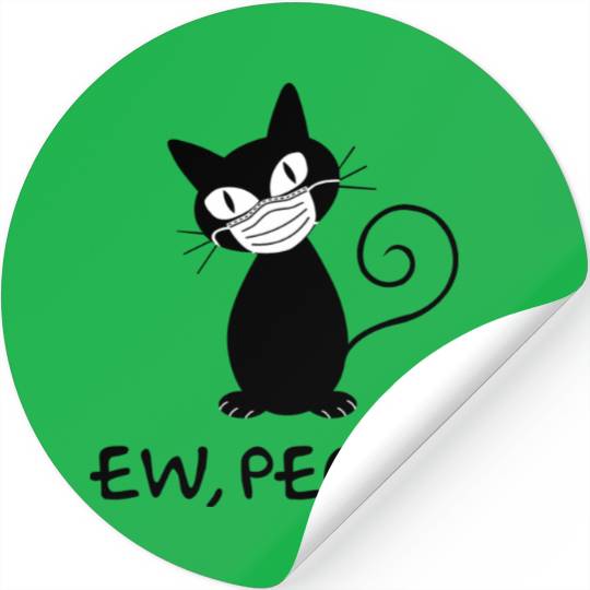 Funny Ew People Black Cat Face Mask Stickers