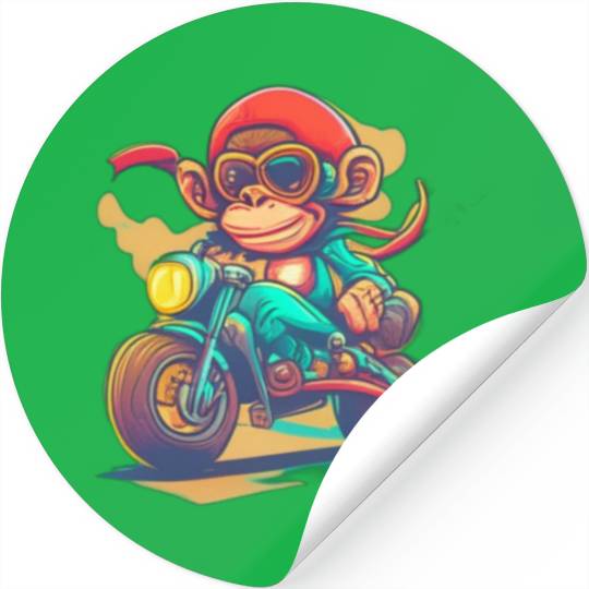 monkey driving a motorcycle in the summer Stickers