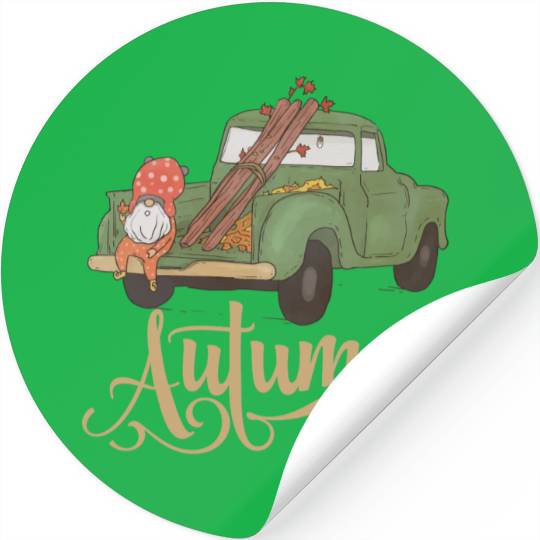 Cute Gnome In Autumn Vintage Car Gnomes Lover Stickers