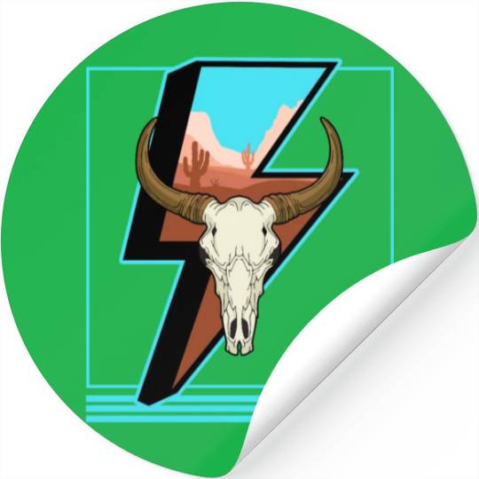 Cowboy Stickers, Lightning Cow Skull Dessert Cactus