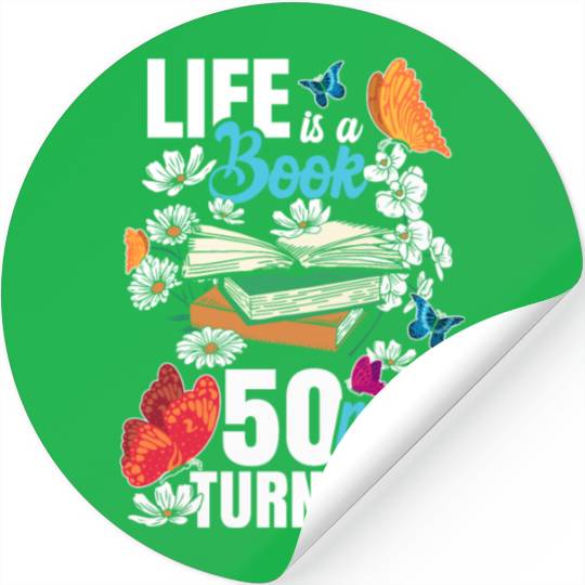 Life Is a Book 50 Pages Bookworm Flower 50th Stickers