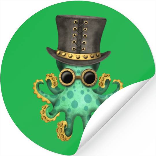 Steampunk Green Octopus Stickers