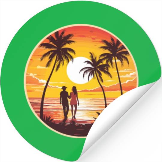 sunset beach romantic couple Stickers