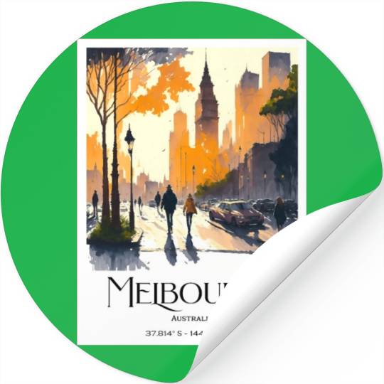 Watercolor couple Melbourne Skyline at Sunset Stickers