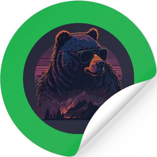 Stylish synthwave Bear Stickers