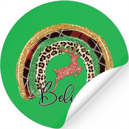 Xmas Christmas Believe Deer Buffalo Plaid Stickers