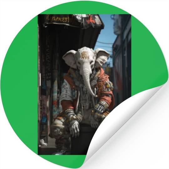 Tattooed Cartoon Elephant - Unique Street Art Stickers
