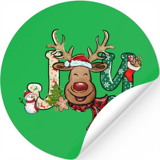 Xmas Christmas Joy Snowman Deer Santa Hat Stickers