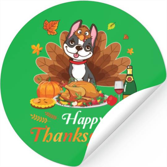 Boston Terrier Turkey Costume Wine Pie Pumpkin Stickers