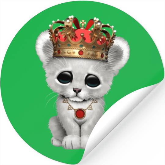 Cute Royal White Lion Wearing Crown Stickers