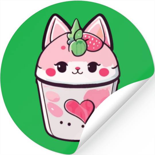 Cat Strawberry Milk Shake Kawaii Stickers