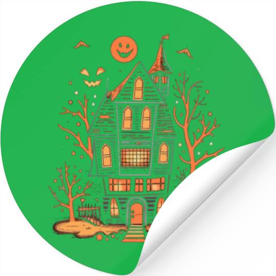 Haunted House Halloween Stickers, Spooky Mansion