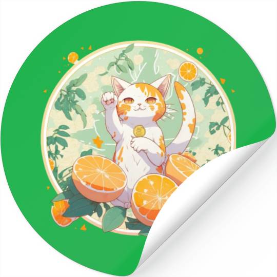 Lucky Neko In A Cute Citrusy Orange Cat World Stickers