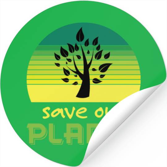Save Our Planet Retro Sunset Green Stickers