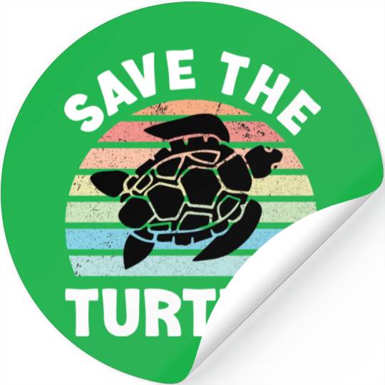 Save The Turtles Sea Turtle Retro Sunset Stickers