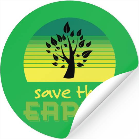 Save The Earth Retro Sunset Green Stickers
