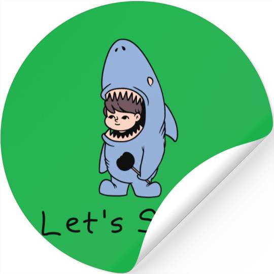 Lets Swim Shark Kid Stickers