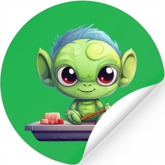 Alien Enjoying Sushi Stickers