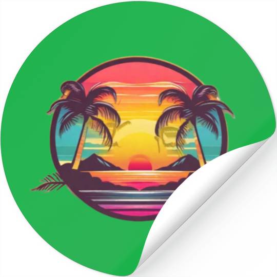 A graphic logo illustration of a Hawaiian sunset Stickers