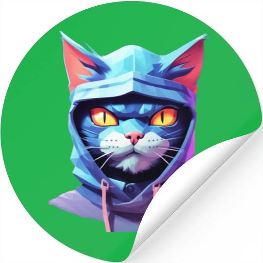 Bold Pastel Prowler: Ninja Cat's Sublime Ferocity Stickers