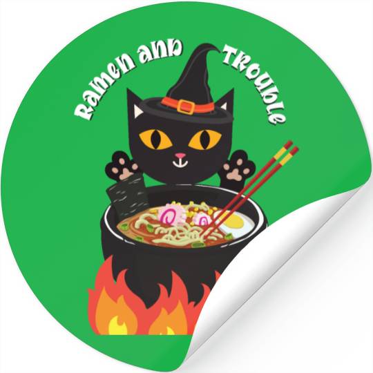 Halloween Black Cat, Ramen and Trouble Stickers