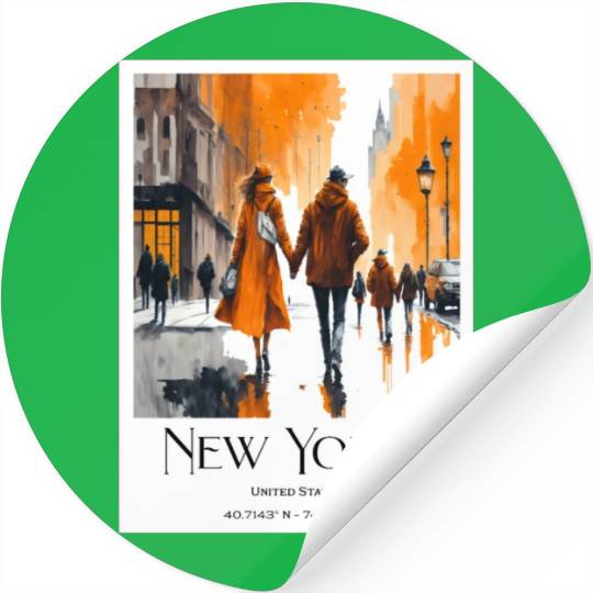 Watercolor painting loving couple in New York City Stickers