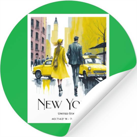Watercolor painting loving couple in New York City Stickers