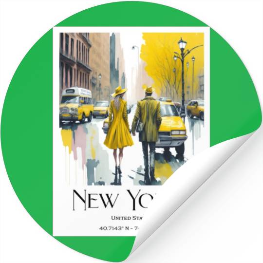 Watercolor painting loving couple in New York City Stickers