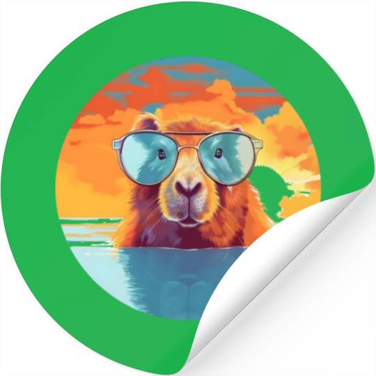Sunset Serenity: Rustic Capybara Stripe Illustrate Stickers