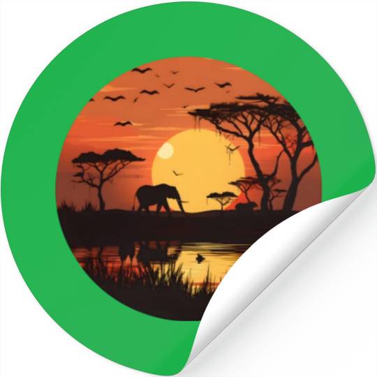 Africa Elephant Sunset Design Stickers