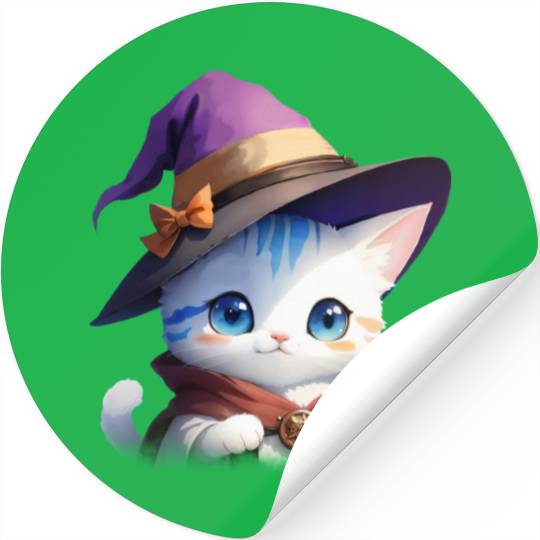 Cute Watercolor Witch Cat Stickers