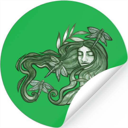 Dragonfly Goddess In Green Stickers