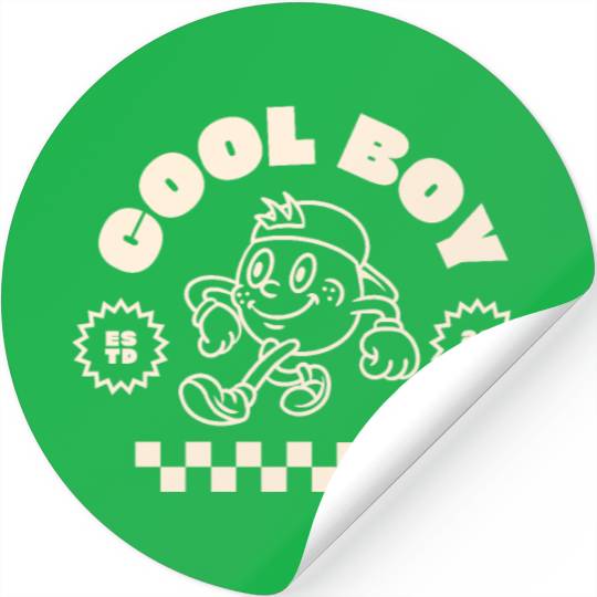 Beige Retro Mascot Cool Boy Stickers