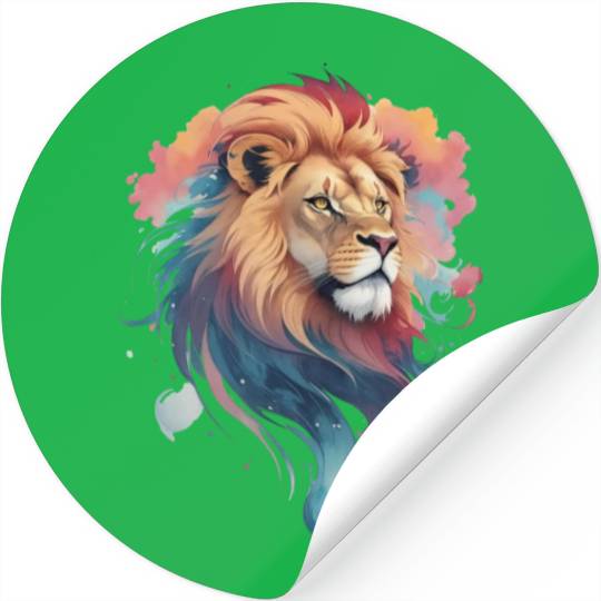 Pastel Majesty: Lion Head in Watercolor Stickers