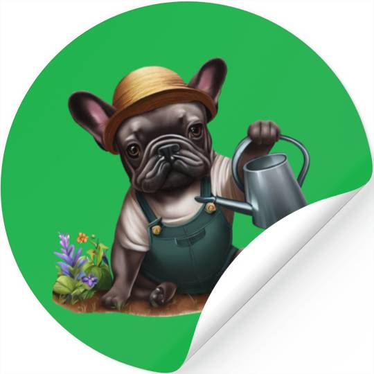 Frenchie Playing in the Garden Stickers
