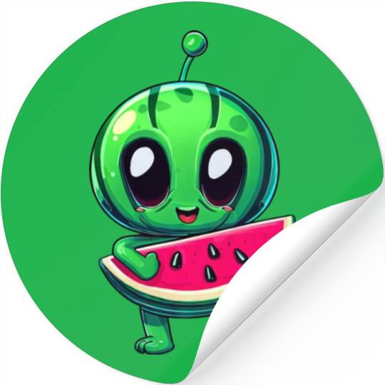 Green Alien meets Juicy Watermelon Stickers