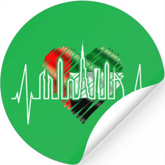 Dubai Skyline Heartbeat Burj Khalifa Love UAE Flag Stickers