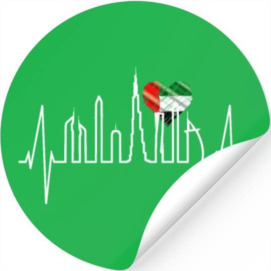 Dubai Skyline Heartbeat Burj Khalifa Love UAE Flag Stickers