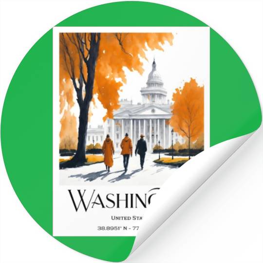 Watercolor painting loving couple in Washington DC Stickers