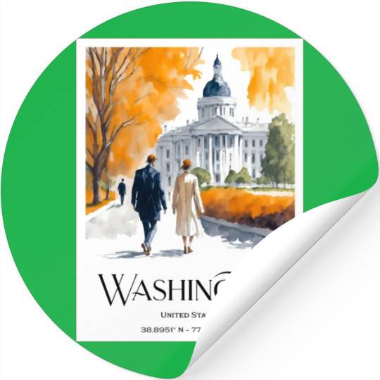 Watercolor painting loving couple in Washington DC Stickers