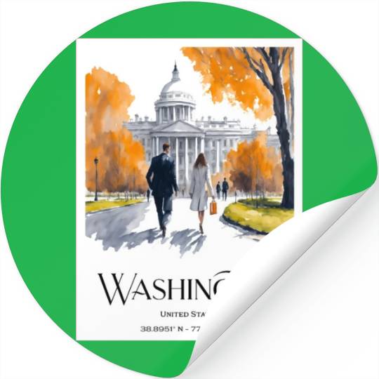 Watercolor painting loving couple in Washington DC Stickers