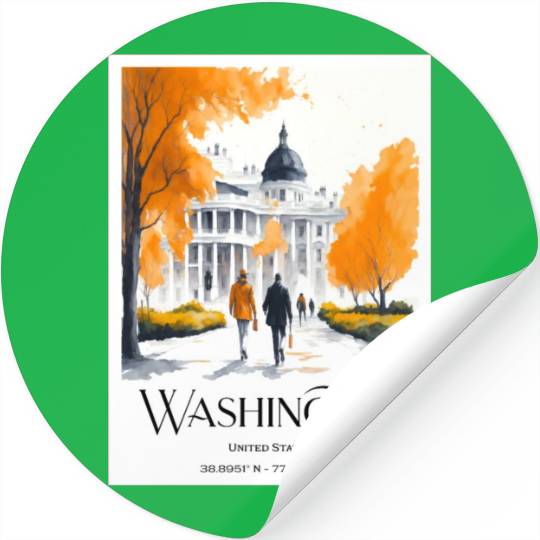Watercolor painting loving couple in Washington DC Stickers