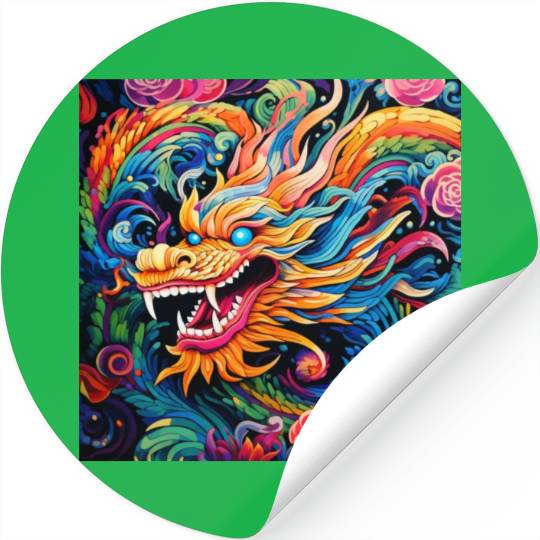 dragon pattern circle pentel color Stickers
