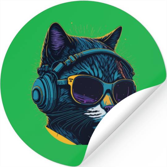 Cool Sunglasses Headphone Galaxy Cat Stickers