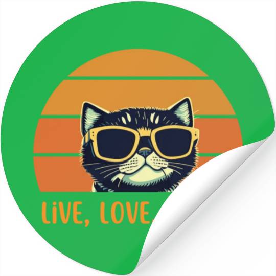 Live, love, meow! Vintage Style Stickers