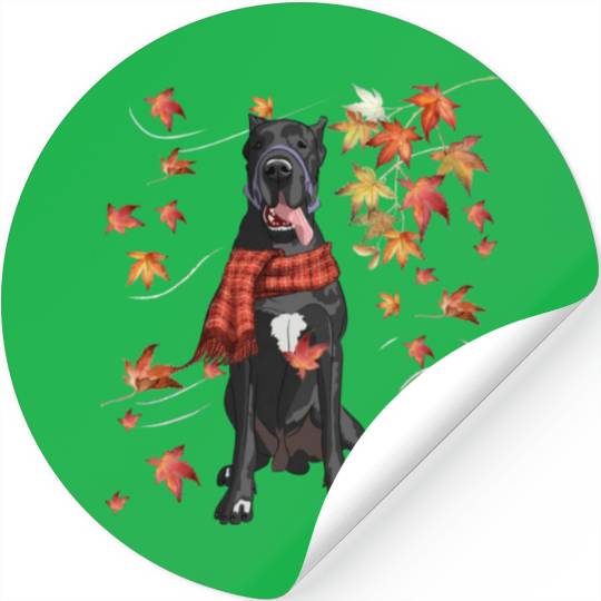 Maple Dog Leaf Fall Hello Autumn Funny Great Dane Stickers