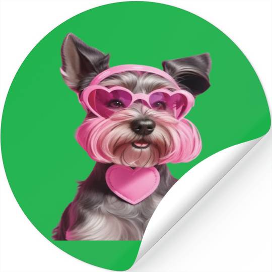 Miniature Schnauzer Wearing Pink Heart Collar Stickers