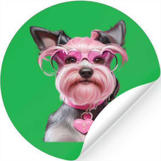 Schnauzer Wearing Pink Locking Heart Stickers