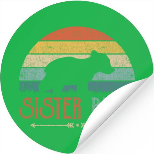 Cute Sister Bear Retro Little Sister Vintage Big Stickers